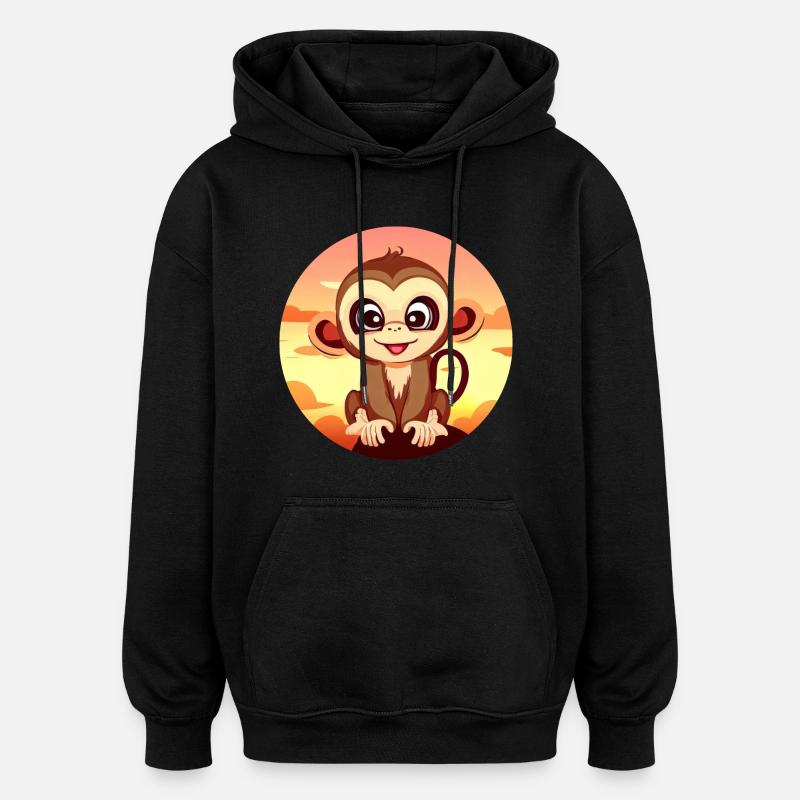 Singe Chimpanzé Round Sunset - Sweat à capuche oversize unisexe - noir