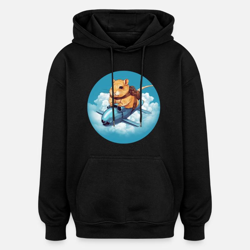 Hamster sur Rocket Sunset Blue - Sweat à capuche oversize unisexe - noir