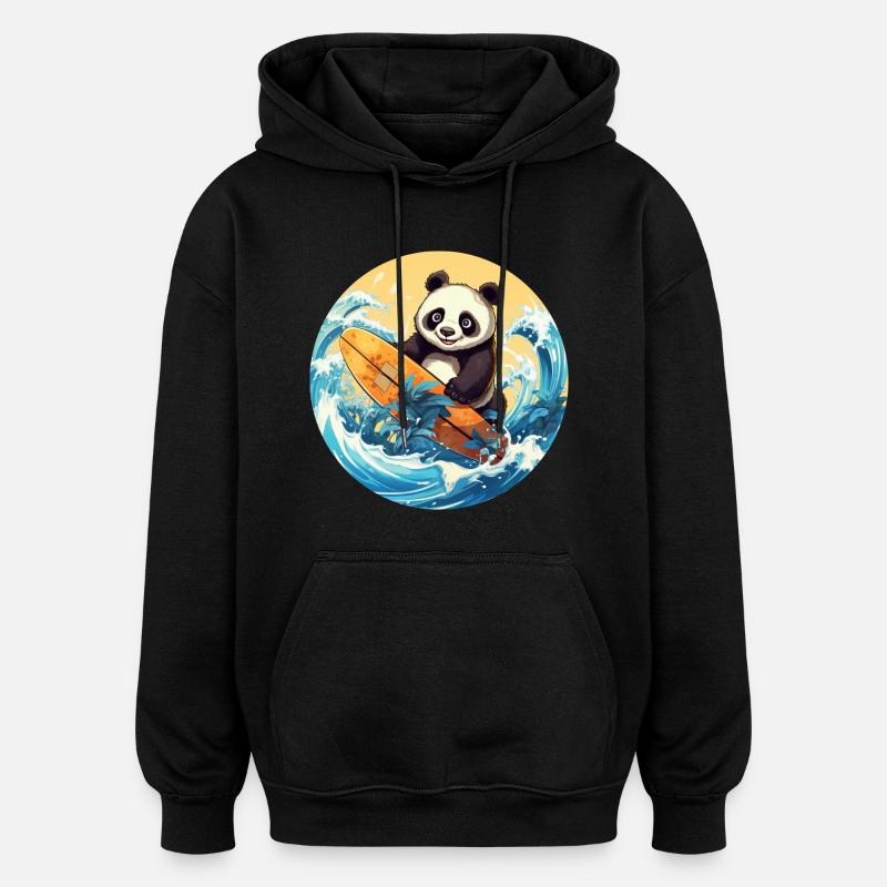 Surfing panda at sunset - Oversized Unisex Hoodie - black