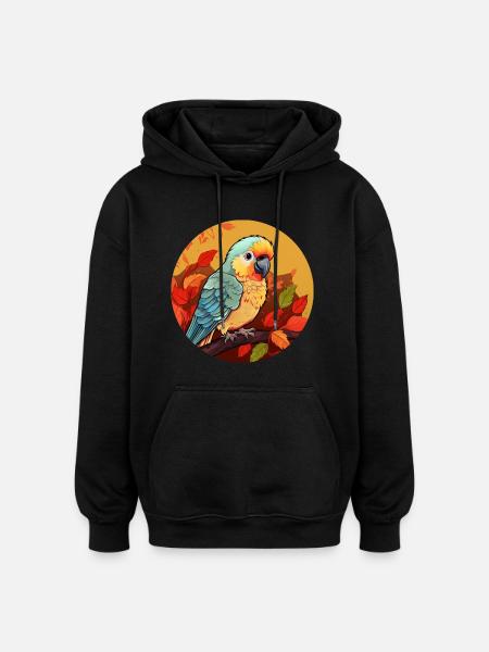 Autumn parrot: sunset and foliage - Oversized Unisex Hoodie - black