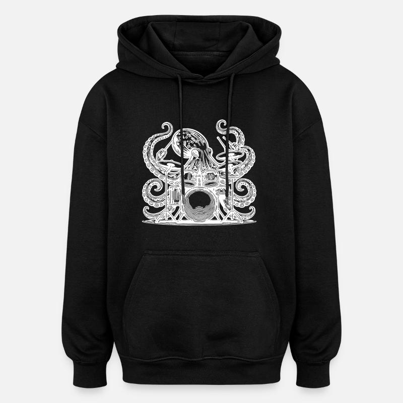 Cool octopus on drums - Oversized Unisex Hoodie - black