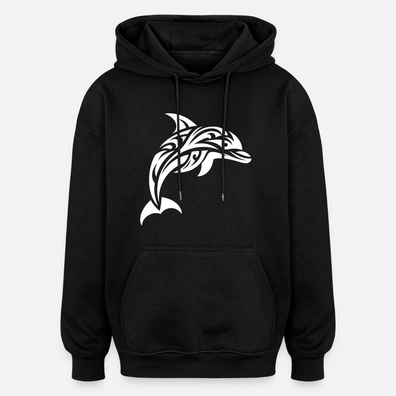 Jumping Cute Tattoo Dolphin - Oversized Unisex Hoodie - black