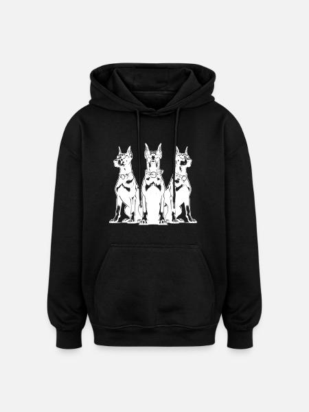 Three watchful Dobermans dogs - Oversized Unisex Hoodie - black