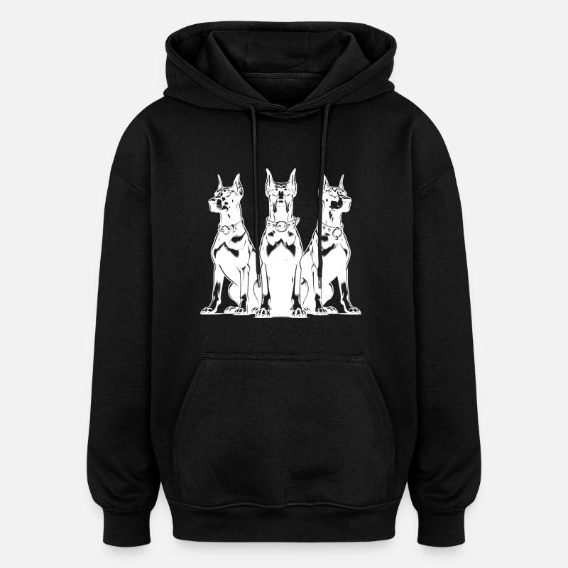 Trois chiens Dobermans vigilants - Sweat à capuche oversize unisexe - noir