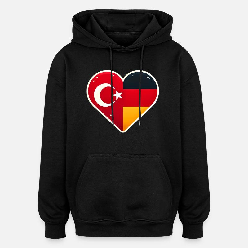 TurkishGerman Heart Flag Unity - Oversized Unisex Hoodie - black