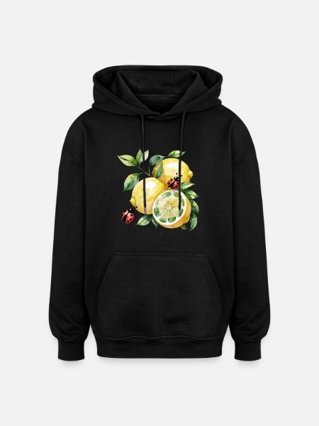 Fröhliches Zitronen-Marienkäfer Muster - Oversized Unisex Hoodie - Schwarz