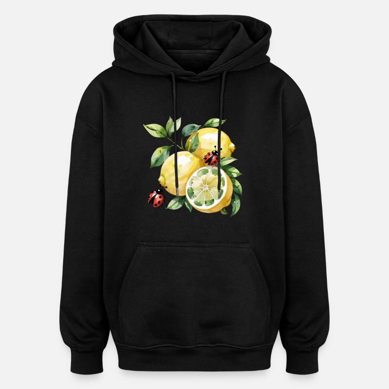 Motif coccinelle citron joyeux - Sweat à capuche oversize unisexe - noir