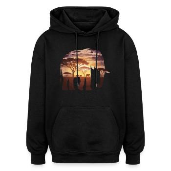 Elefant Afrika Safari - Oversized Unisex Hoodie - Schwarz - Vorne - Noah (186cm)