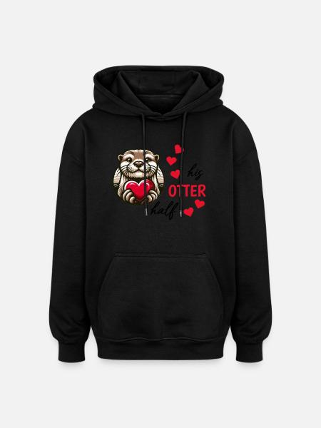 Otter Half Love Gift - Oversized Unisex Hoodie - black