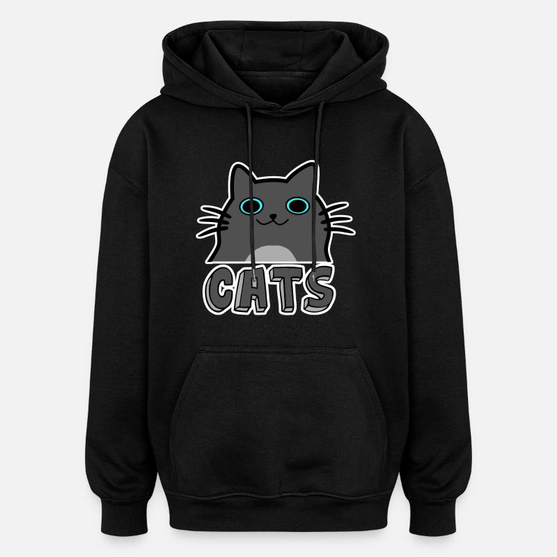 Chats de dessin animé - Sweat à capuche oversize unisexe - noir