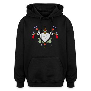 Impression d’Art populaire hongrois dans des couleurs Pastel - Sweat à capuche oversize unisexe - noir - Devant - Noah (186cm)