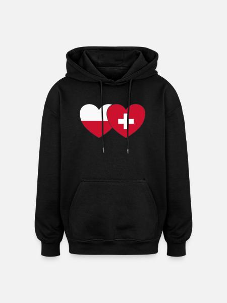 Poland Switzerland Flag Heart - Oversized Unisex Hoodie - black