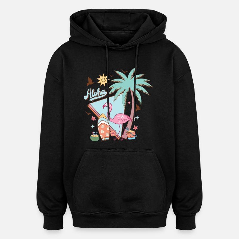 Aloha Été - Sweat à capuche oversize unisexe - noir