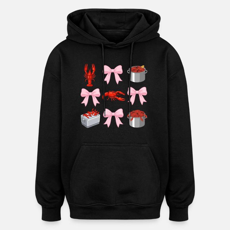 Écrevisses et Nœuds Roses Style Coquette - Sweat à capuche oversize unisexe - noir