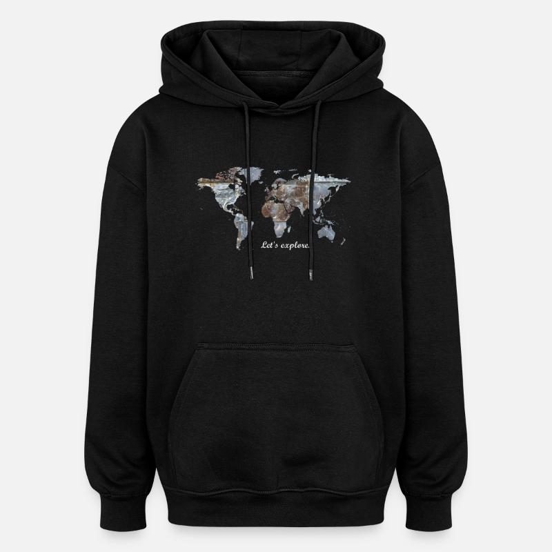 Carte du monde - Explorons! - Sweat à capuche oversize unisexe - noir