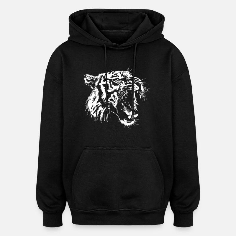 Brüllender Tiger Kopf - Oversized Unisex Hoodie - Schwarz