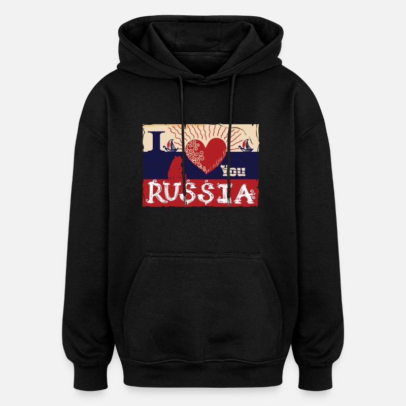 Je t'aime la Russie - Sweat à capuche oversize unisexe - noir