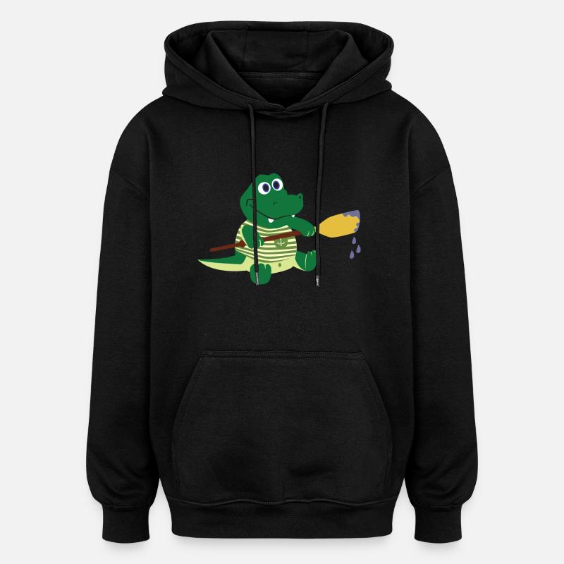 Krokodil mit Paddel - Oversized Unisex Hoodie - Schwarz