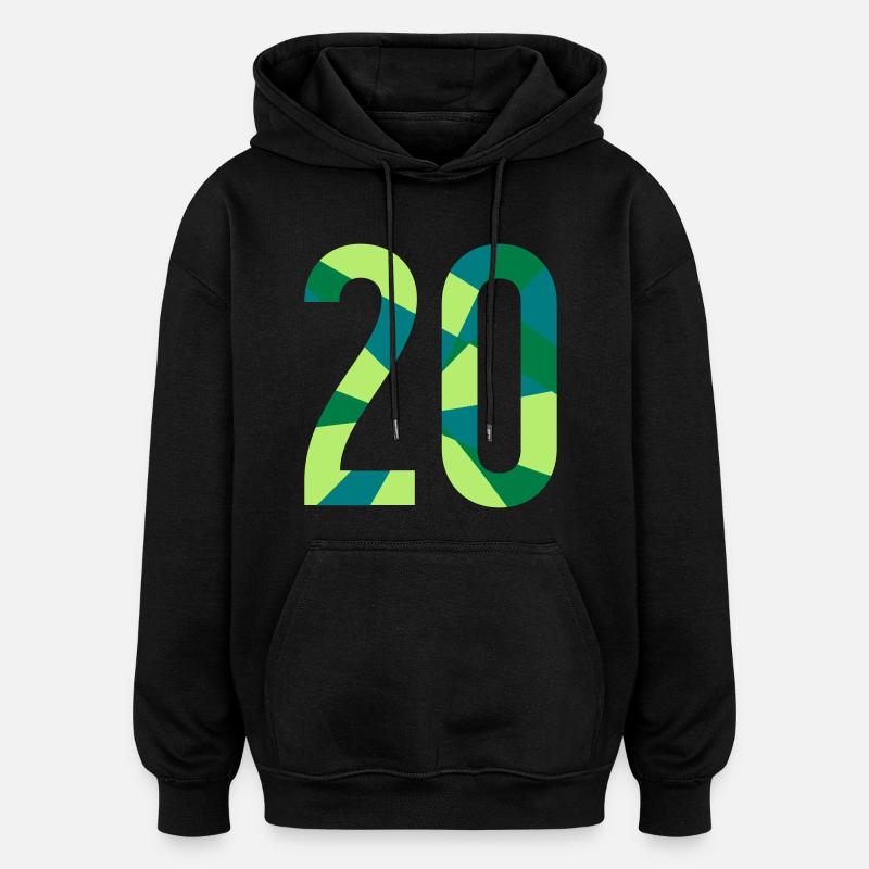 20. Geburtstag – Zahl im Polygon-Design - Oversized Unisex Hoodie - Schwarz
