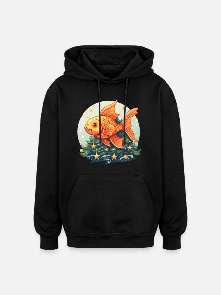 Christmas tree with goldfish - Oversized Unisex Hoodie - black