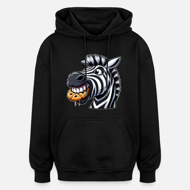 Cute Zebra Cartoon Biscuit Teeth - Oversized Unisex Hoodie - black