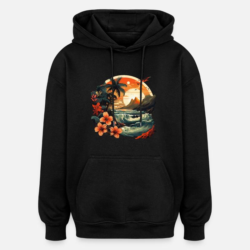 Tropical - Sweat à capuche oversize unisexe - noir