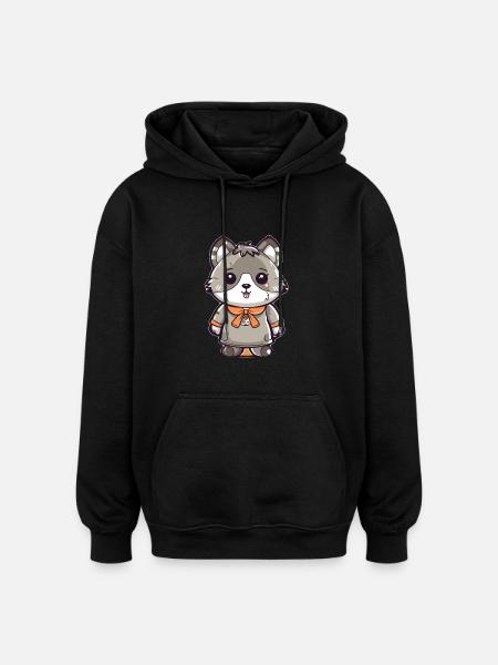 Raccoon - Kawaii Style - Oversized Unisex Hoodie - black