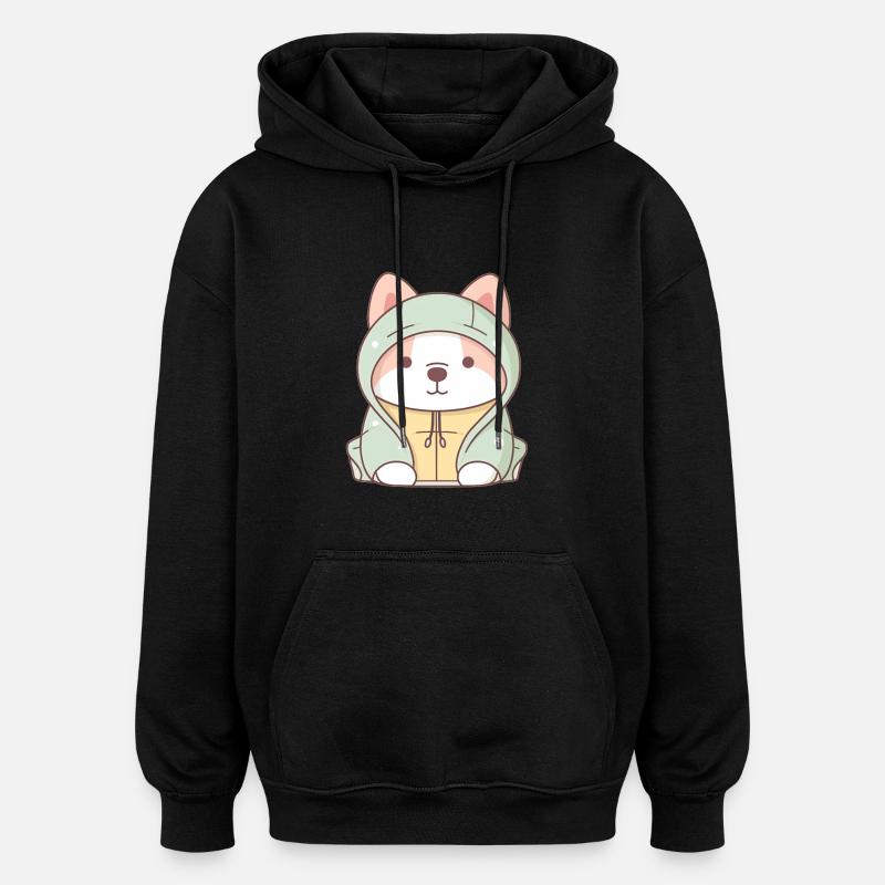 Chien - Style Kawaii - Sweat à capuche oversize unisexe - noir