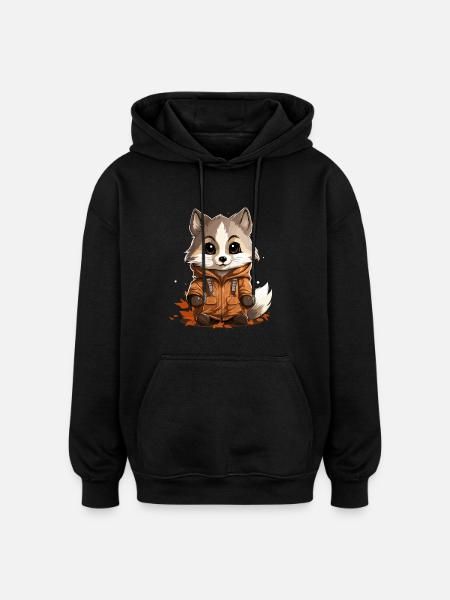 Raccoon - Kawaii Style - Oversized Unisex Hoodie - black
