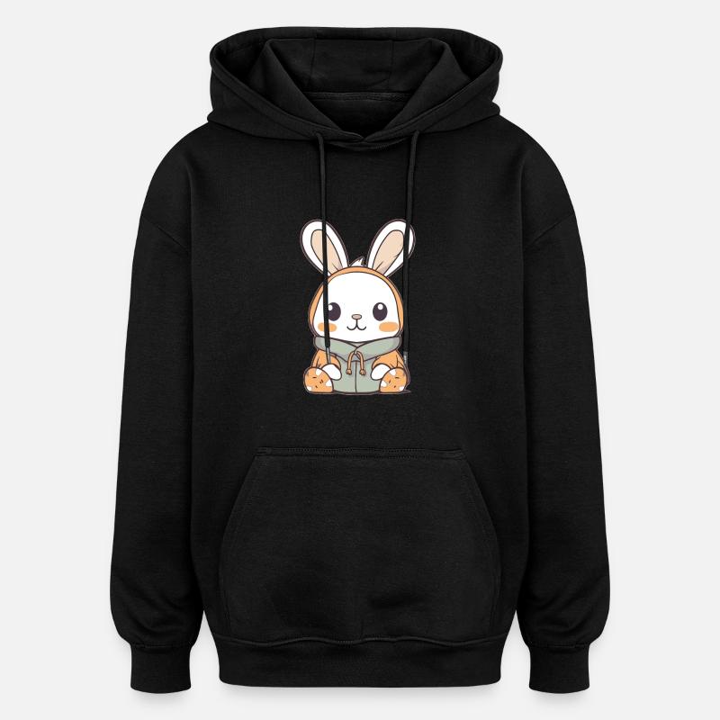 Lapin - Style Kawaii - Sweat à capuche oversize unisexe - noir