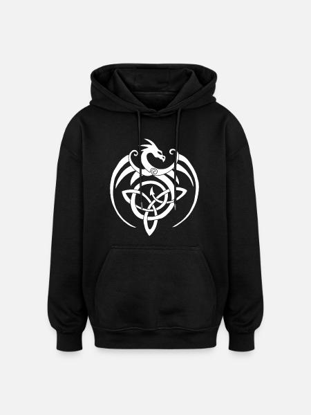 Dragon blanc et symbole celte - Sweat à capuche oversize unisexe - noir
