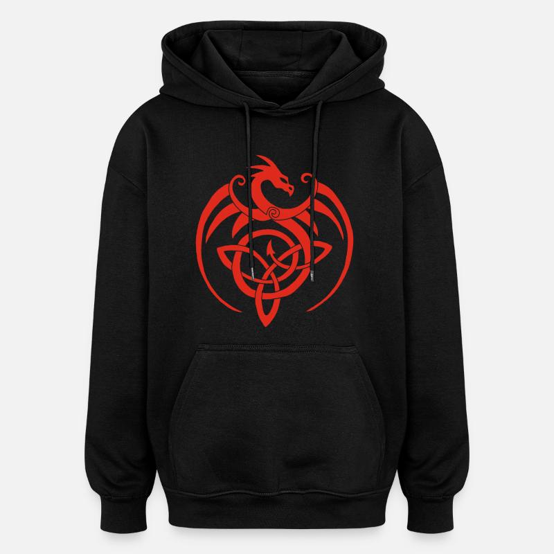 Drago rosso e simbolo celtico - Felpa con cappuccio unisex oversize - nero