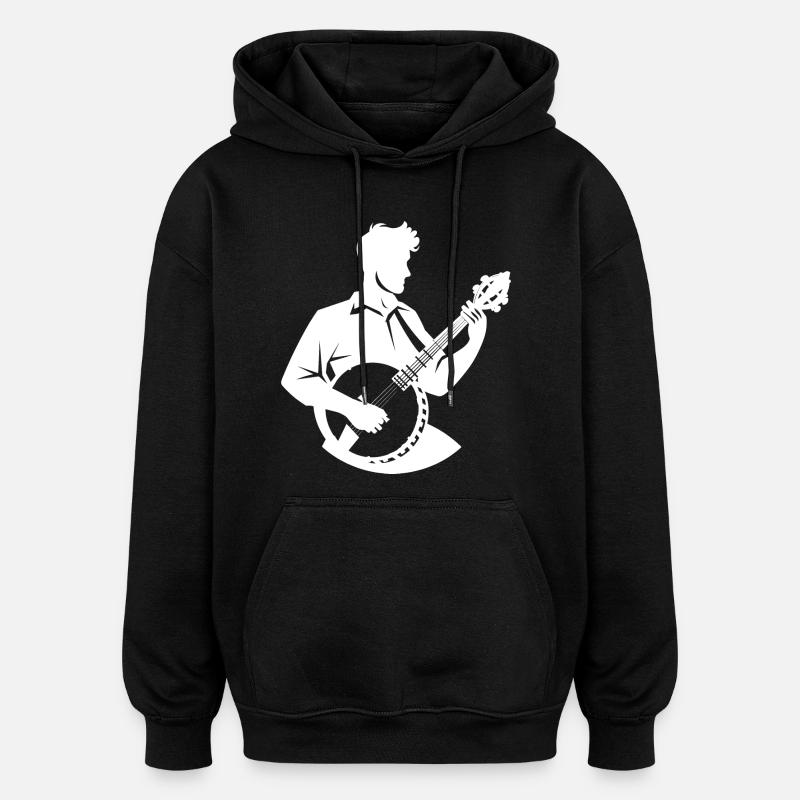 Dessin d’un joueur de banjo - Sweat à capuche oversize unisexe - noir