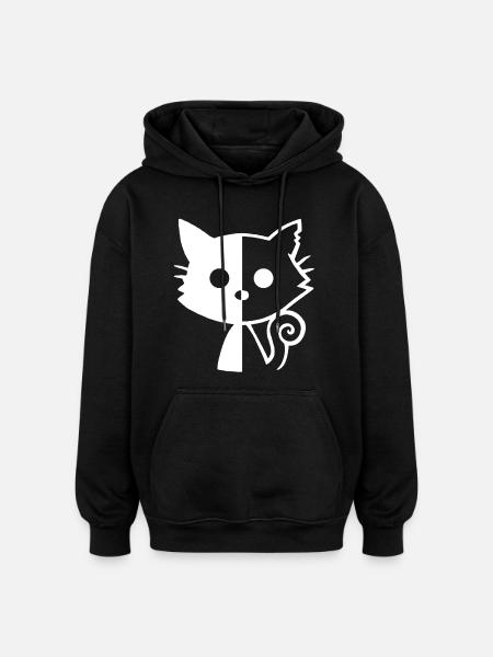 White Kitten Yin and Yang - Oversized Unisex Hoodie - black