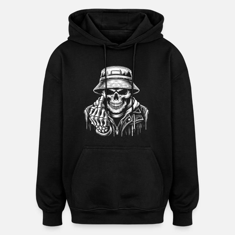 Crâne avec bob et majeur - Sweat à capuche oversize unisexe - noir