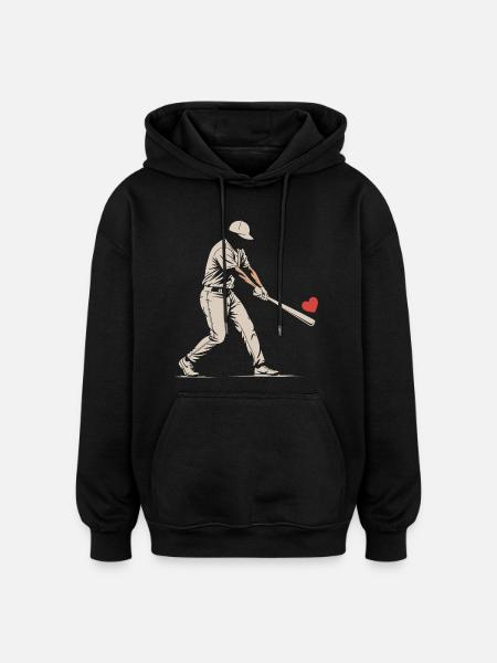 Silhouette Batter Baseball Valentines - Oversized Unisex Hoodie - black
