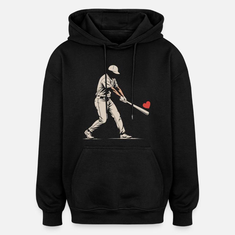 Silhouette Batter Baseball Valentines - Oversized Unisex Hoodie - black