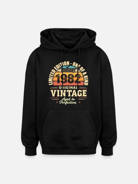 February 1982 Birthday Gift February 1982 - Oversized Unisex Hoodie - black