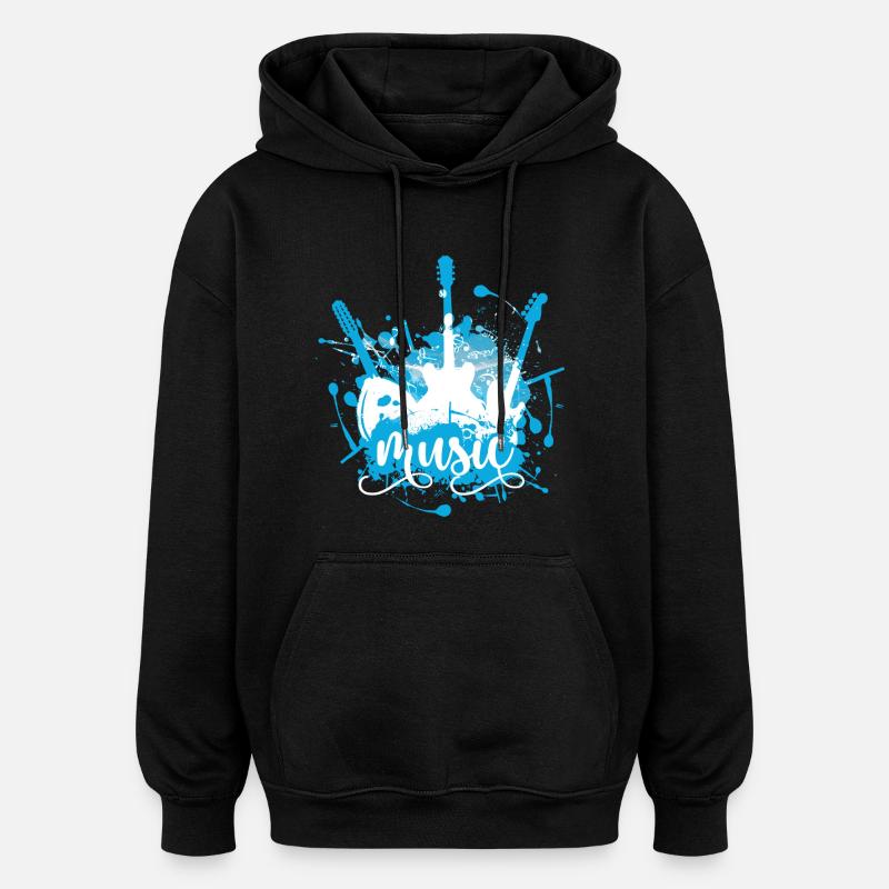 Éclaboussure de musique bleue électrique - Sweat à capuche oversize unisexe - noir