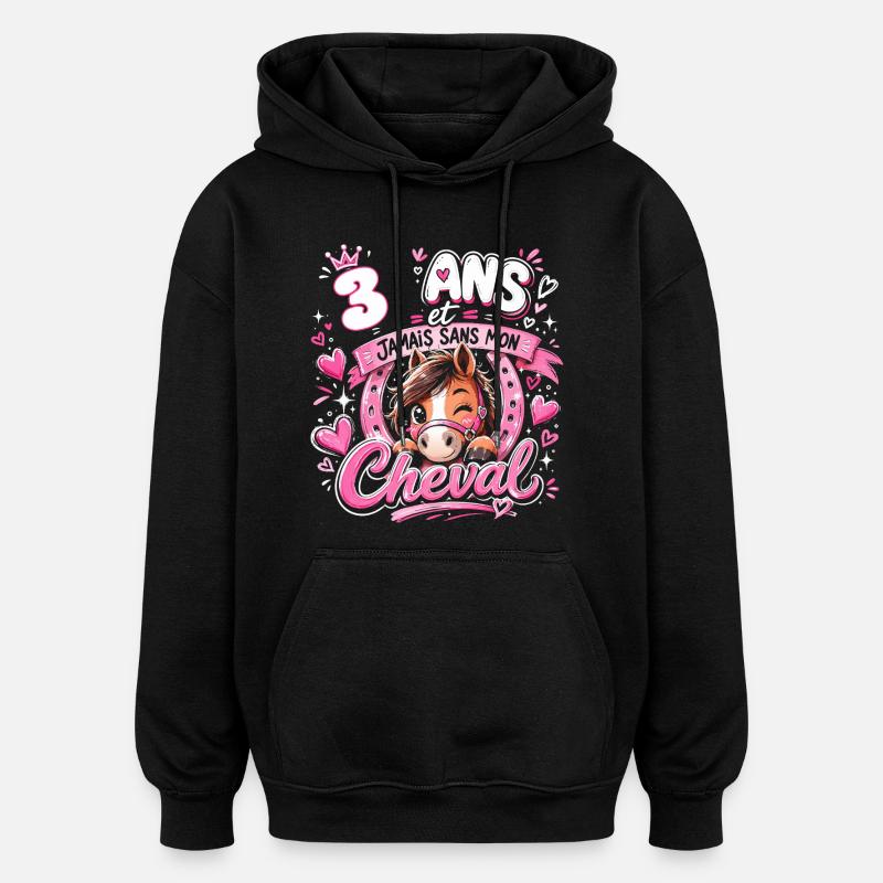 Cheval 3 Ans Anniversaire Fille Poney - Sweat à capuche oversize unisexe - noir