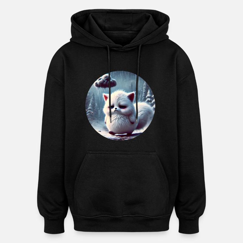Trauriger Polarfuchs im eisigen Regen - Oversized Unisex Hoodie - Schwarz