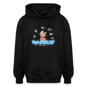 Fisch Katze - Oversized Unisex Hoodie - Schwarz - Vorne - Noah (186cm)
