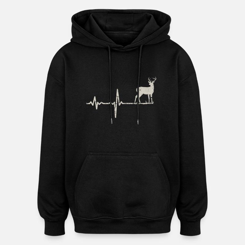 Gift heartbeat deer - Oversized Unisex Hoodie - black