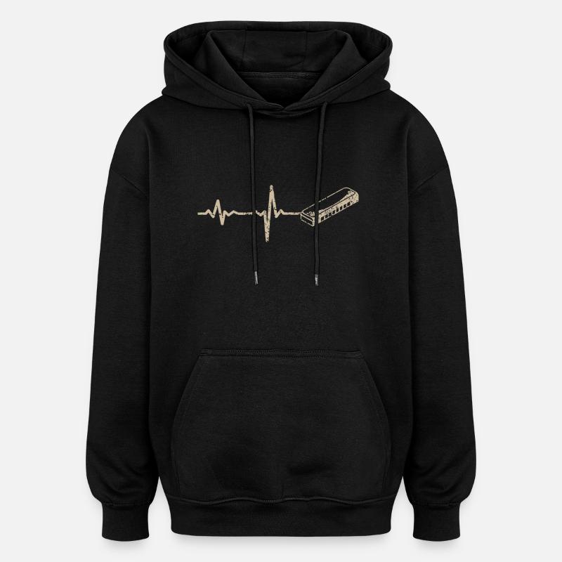 Gift heartbeat harmonica - Oversized Unisex Hoodie - black