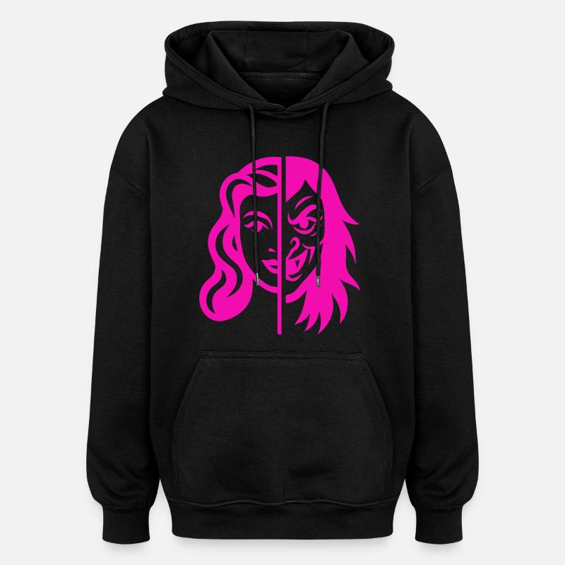 Split Face Contrast - Oversized Unisex Hoodie - black