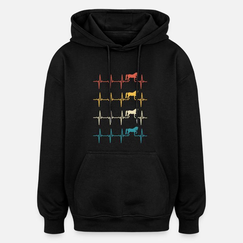 Retro Pferd Herzschlagpferd - Oversized Unisex Hoodie - Schwarz