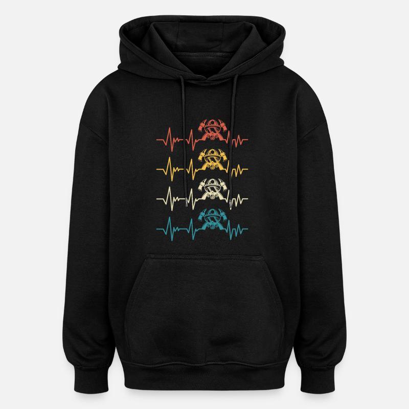 pompier retro battement de coeur sapeur-pompier - Sweat à capuche oversize unisexe - noir