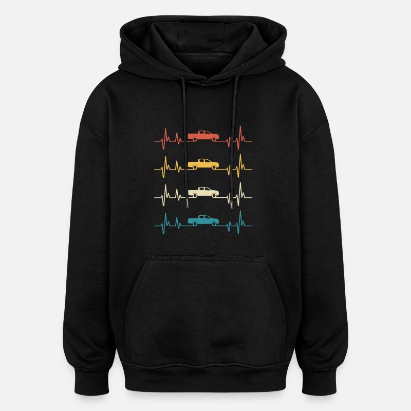 Voiture tout-terrain rétro à rythme cardiaque - Sweat à capuche oversize unisexe - noir