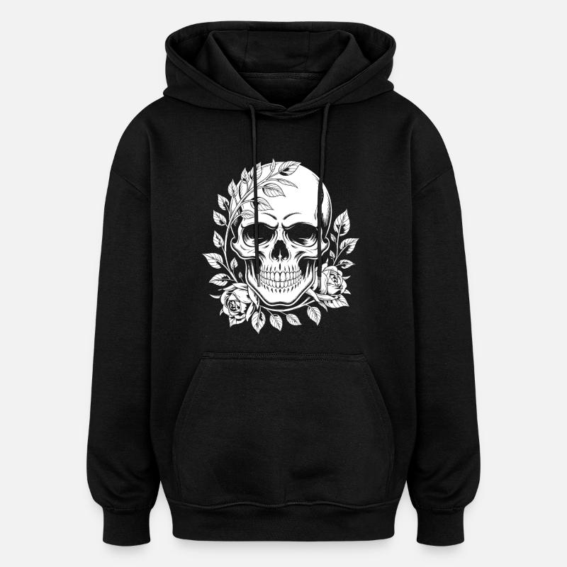 Schädel mit Blumenkranz - Oversized Unisex Hoodie - Schwarz