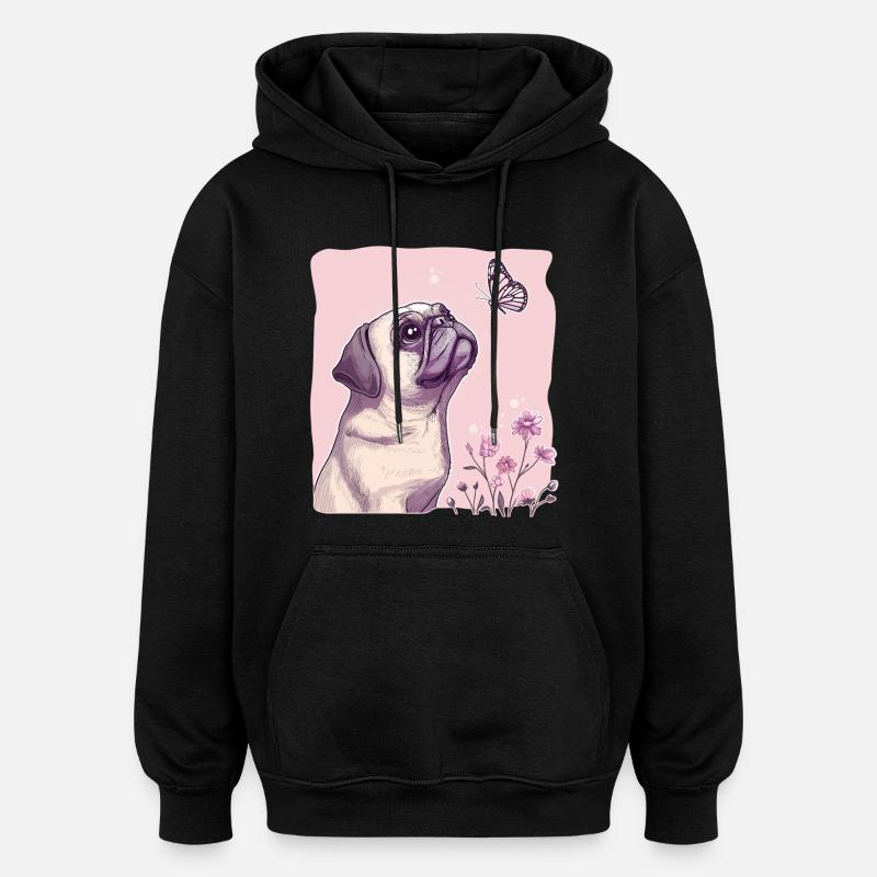 Mops mit Schmetterling - Oversized Unisex Hoodie - Schwarz
